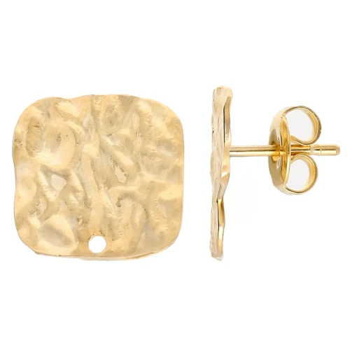Square hammered studs 14 mm - Fine gold plated x2