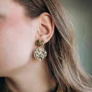 Square hammered studs 14 mm - Fine gold plated x2