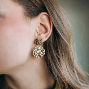 Square hammered studs 14 mm - Fine gold plated x2