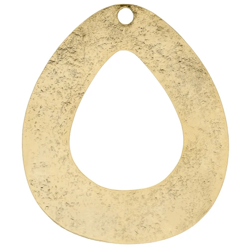 Hollow hammered drop pendant 61x51 mm - Fine gold plated x1