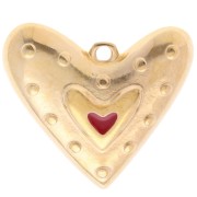 Heart pendant 22x24 mm with epoxy resin - Fine gold plated - Red x1