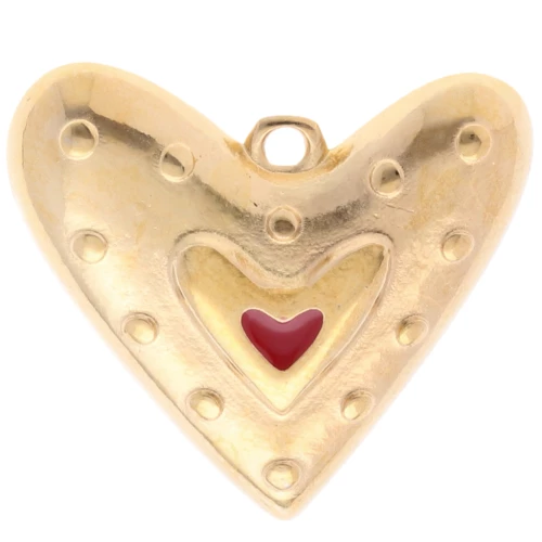 Heart pendant 22x24 mm with epoxy resin - Fine gold plated - Red x1