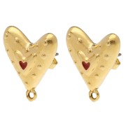 Heart-shaped earstuds 20x17 mm with epoxy resin - Fine gold plated - Red x2|raw }}