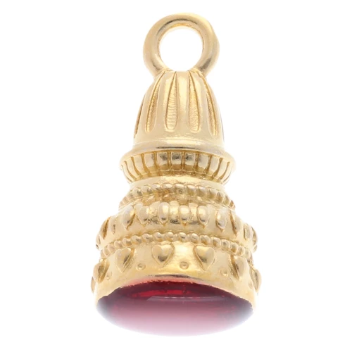 Ethnic pendant 28x13 mm with epoxy resin - Fine gold plated - Red x1
