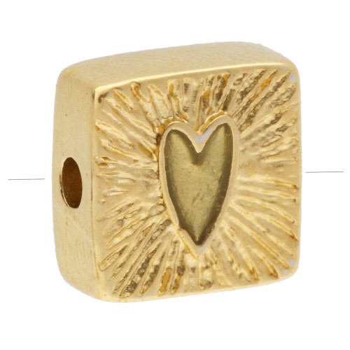 9 mm square striated bead with epoxy resin core - Fine gold plated - Pale green