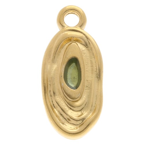 Irregular oval charm 18x8 mm with epoxy resin - Fine gold plated - Pale green