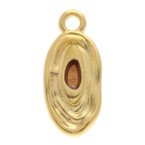 Irregular oval charm 18x8 mm with epoxy resin - Fine gold plated - Topaz x1