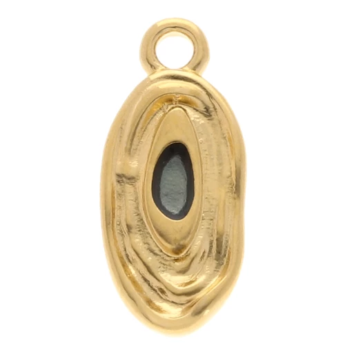 Irregular oval charm 18x8 mm with epoxy resin - Fine gold plated - Grey x1