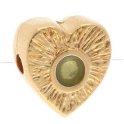 10x9 mm ribbed heart bead with epoxy resin roundel - Fine gold plated - Pale green