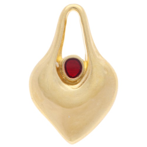Hammered heart pendant 24x15 mm with epoxy resin - Fine gold plated - Red x1