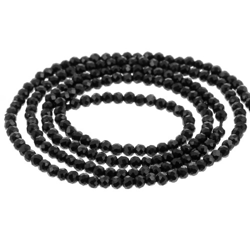 Round faceted 2 mm gemstone beads - Black Agate x38cm
