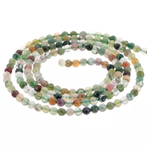Round faceted beads 2 mm gemstone - Indian Agate x38cm