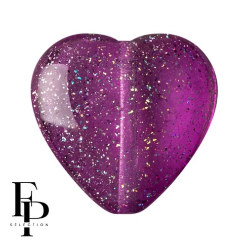 Glass heart bead 16x15 mm - Transparent Constellation Amethyst x1