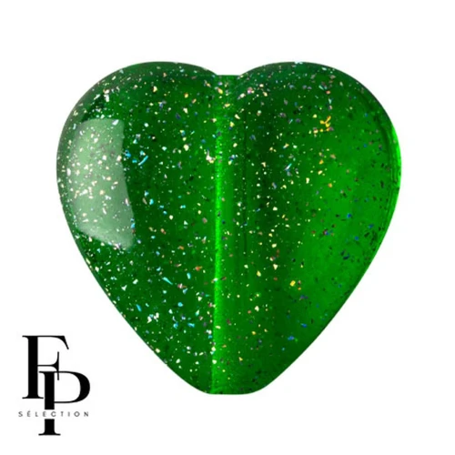 Glass heart bead 16x15 mm - Transparent Constellation Green x1
