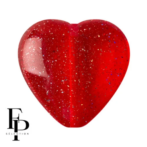 Glass heart bead 16x15 mm - Transparent Constellation Red x1