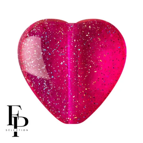 Glass heart bead 16x15 mm - Transparent Constellation Rose Fuchsia x1