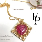 Glass heart bead 16x15 mm - Transparent Constellation Rose Fuchsia x1