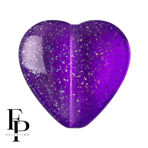 Glass heart bead 16x15 mm - Transparent Constellation Violet x1