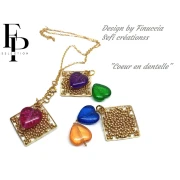 Glass heart bead 16x15 mm - Transparent Constellation Violet x1