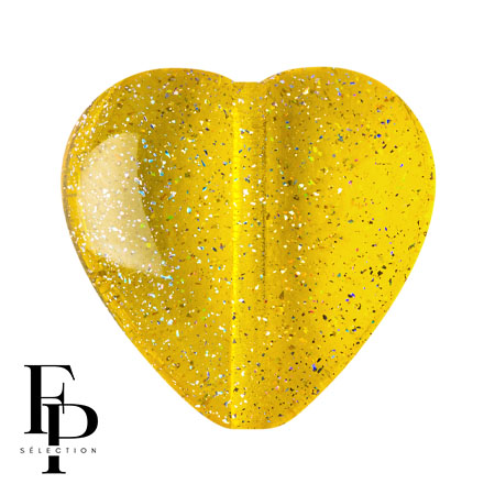 Glass heart bead 16x15 mm - Transparent Constellation Yellow x1