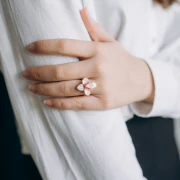 Flower ring 23x21 mm with epoxy resin - 304L Gold stainless steel - Pink pearl x1