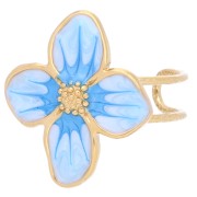 Flower ring 23x21 mm with epoxy resin - 304L gold-plated stainless steel - Light blue pearl