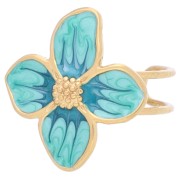 Flower ring 23x21 mm with epoxy resin - 304L Gold stainless steel - Pearlescent green x1|raw }}