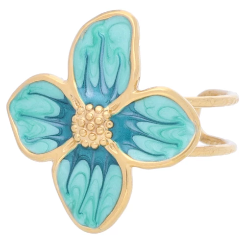Flower ring 23x21 mm with epoxy resin - 304L Gold stainless steel - Pearlescent green x1