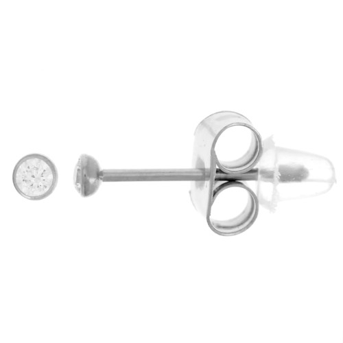 2 mm round earrings with zirconium oxide - 304L stainless steel x2
