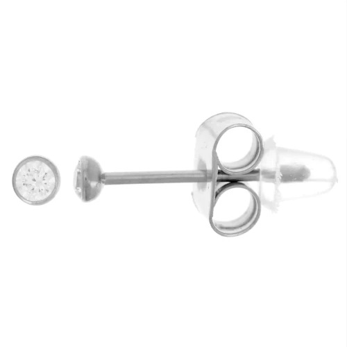 2.5 mm round earrings with zirconium oxide - 304L stainless steel x2