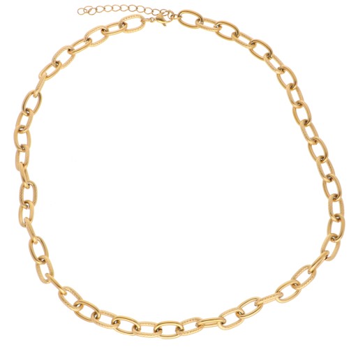 Trace 8.3 mm alternating textured mesh necklace - Stainless steel 304L Gold x46cm