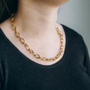 Trace 8.3 mm alternating textured mesh necklace - Stainless steel 304L Gold x46cm