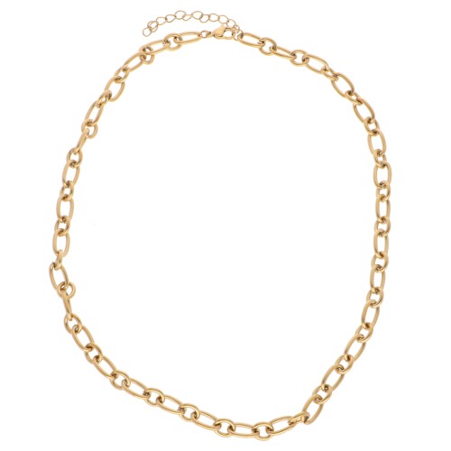 Trace 7 mm alternating mesh collar - 304L gold-plated stainless steel x44cm