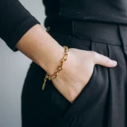 Trace mesh bracelet alternated 7 mm - Stainless steel 304L Gold x16cm