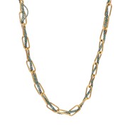 Rectangle 6 mm mesh necklace with intertwined wires 304L stainless steel Gold - Blue x45cm