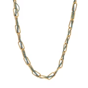 Rectangle 6 mm mesh necklace with intertwined wires 304L stainless steel Gold - Blue x45cm