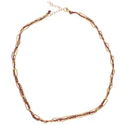 Rectangle mesh necklace 6mm & intertwined wires 304L stainless steel Gold - Purple x45cm