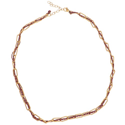 Rectangle mesh necklace 6mm & intertwined wires 304L stainless steel Gold - Purple x45cm