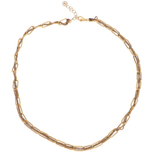 Rectangle 6mm mesh necklace & intertwined wires 304L stainless steel Gold - Brown x45cm