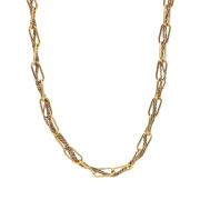 Rectangle 6mm mesh necklace & intertwined wires 304L stainless steel Gold - Brown x45cm
