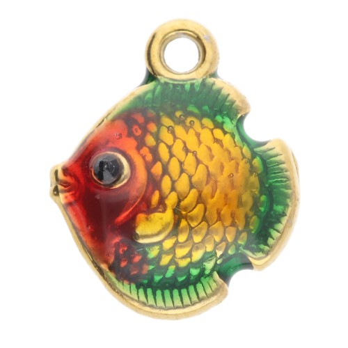 Fish charm 12.5x10 mm with epoxy resin - 304L Gold stainless steel - Multicolor