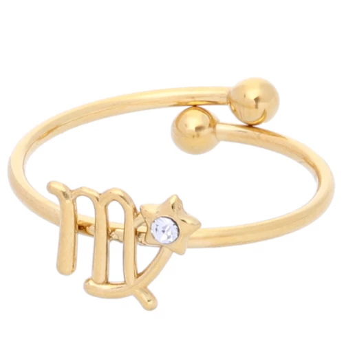 Adjustable ring zodiac sign - Virgo - Stainless steel 304L Gilded - Crystal x1