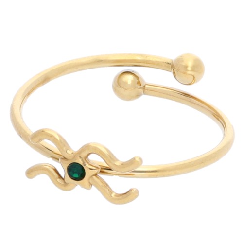 Adjustable ring zodiac sign - Aquarius - 304L Gilded stainless steel - Emerald x1