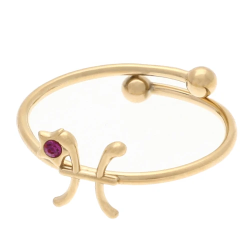 Adjustable ring zodiac sign Pisces and CZ - Stainless steel 304L Gilded - Pink