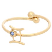 Adjustable ring zodiac sign - Gemini - 304L Gilded stainless steel - Light Sapphire