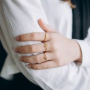 Adjustable ring zodiac sign - Gemini - 304L Gilded stainless steel - Light Sapphire