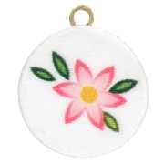 Round charm 10 mm UV print - Flower - Stainless steel 304L Gold - Rose - White|raw }}