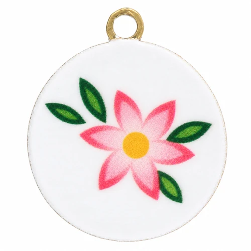 Round charm 10 mm UV print - Flower - Stainless steel 304L Gold - Rose - White