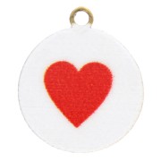 10 mm round charm with UV print - Heart - 304L stainless steel Gold - Red - White