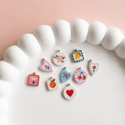 10 mm round charm with UV print - Heart - 304L stainless steel Gold - Red - White